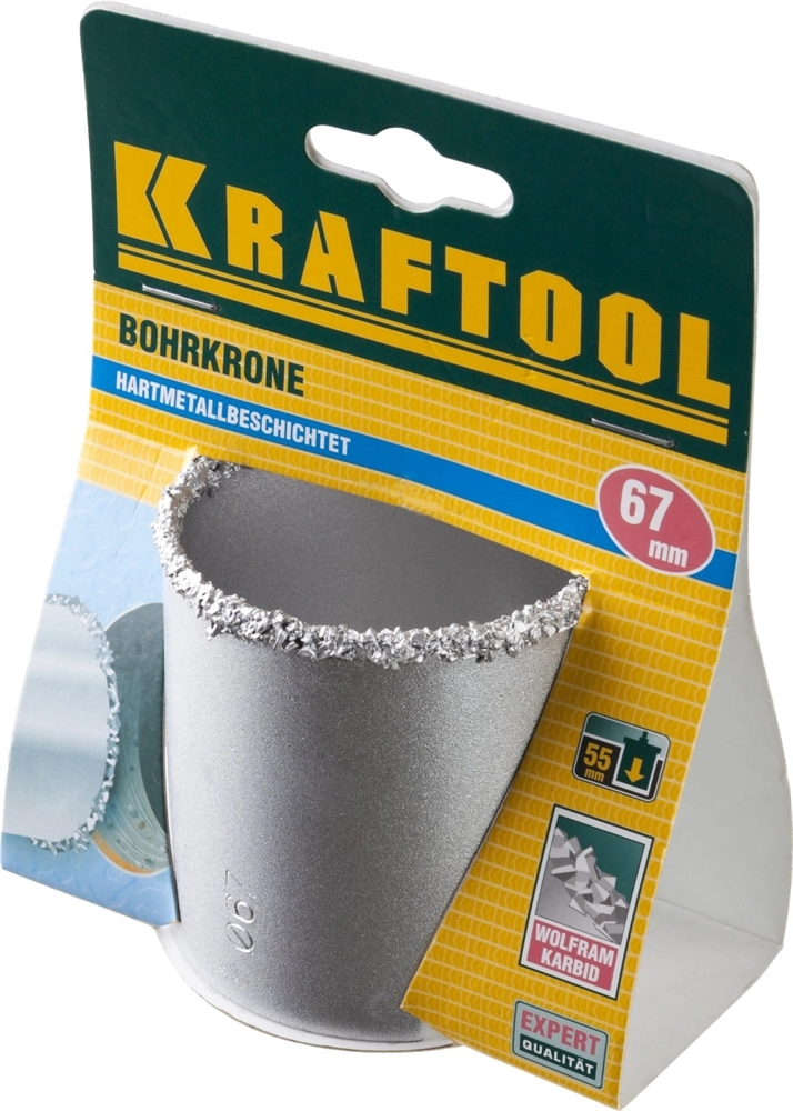 KRAFTOOL 67 мм, L 55 мм, карбид вольфрама, коронка кольцевая (33401-67) zb  33401-67_z01