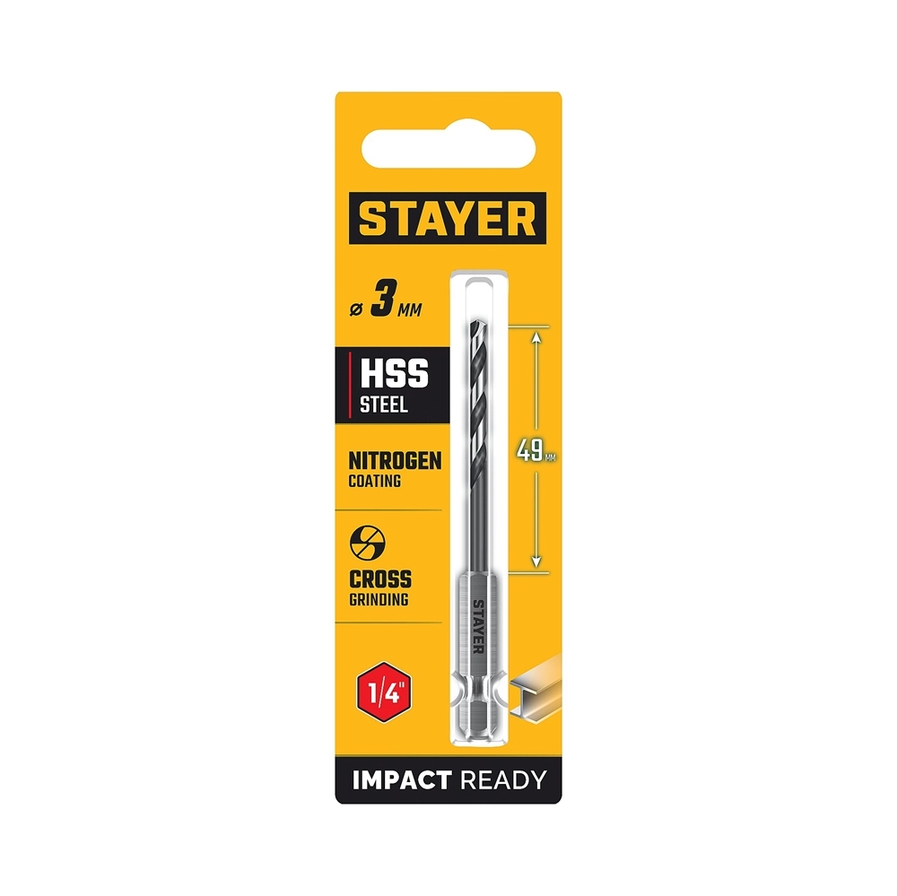 STAYER НЕХ-1/4″, d 3.0 х 84 мм, сверло по металлу для винтовёртов и шуруповертов IMPACT READY (29603-3) zb  29603-3