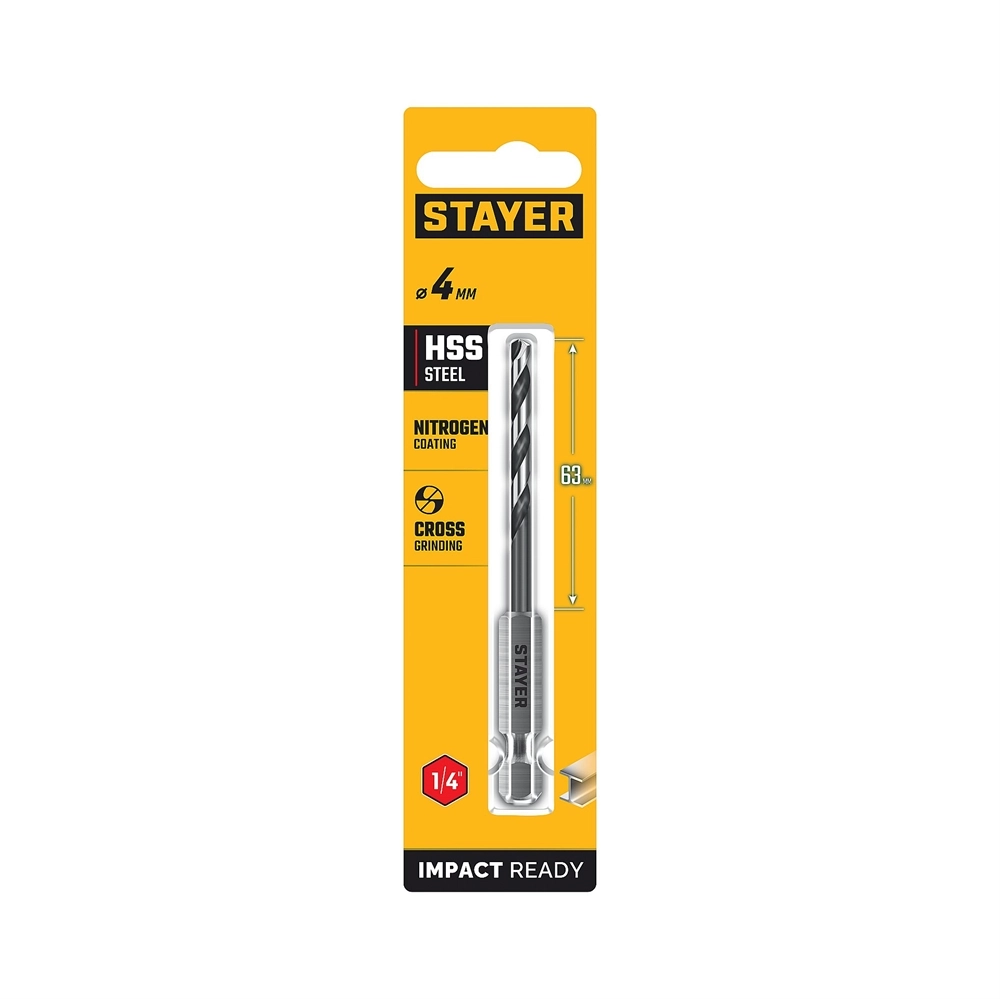 STAYER НЕХ-1/4″, d 4.0 х 98 мм, сверло по металлу для винтовёртов и шуруповертов IMPACT READY (29603-4) zb  29603-4