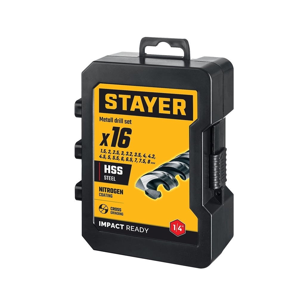 STAYER НЕХ-1/4″, 16 шт, набор сверл по металлу для винтовёртов и шуруповертов IMPACT READY (29603-H16) zb  29603-h16
