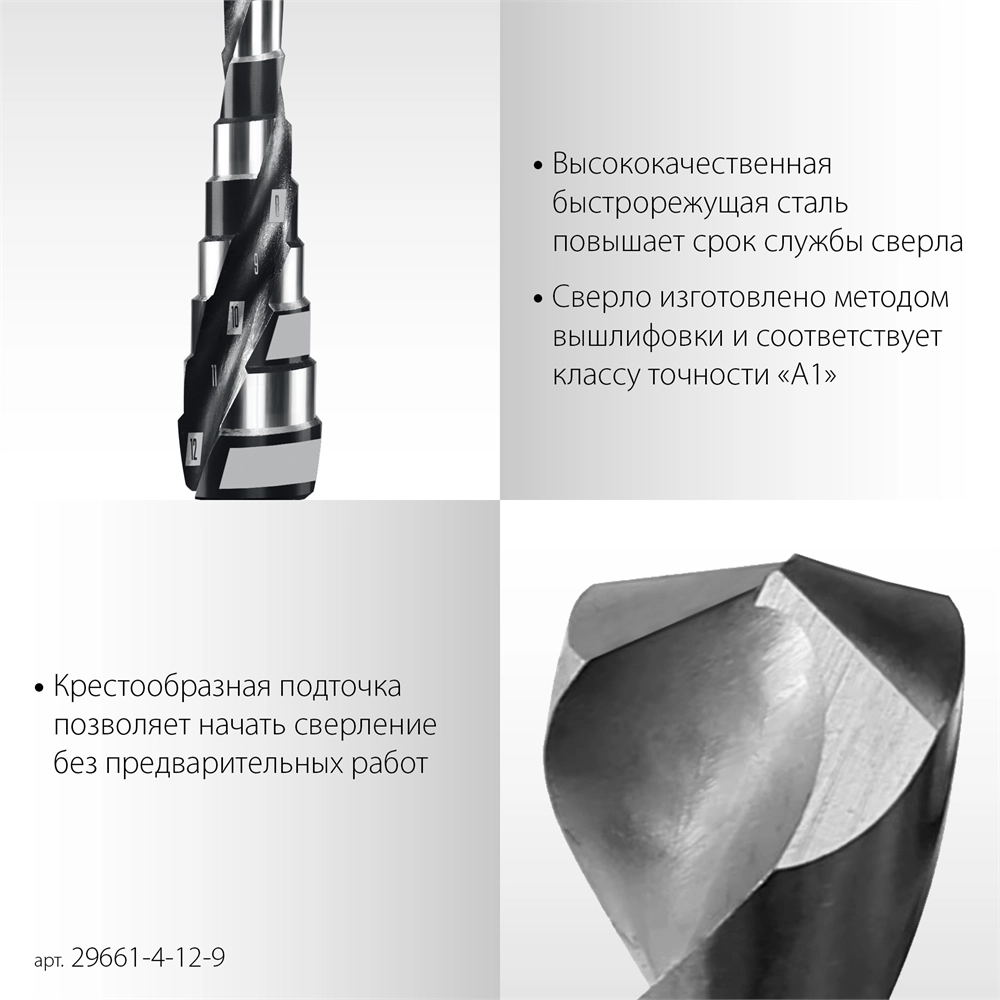 STAYER Pro-Max 4-12мм, 9 ступеней, винтовая спираль, сверло ступенчатое (29661-4-12-9) zb  29661-4-12-9
