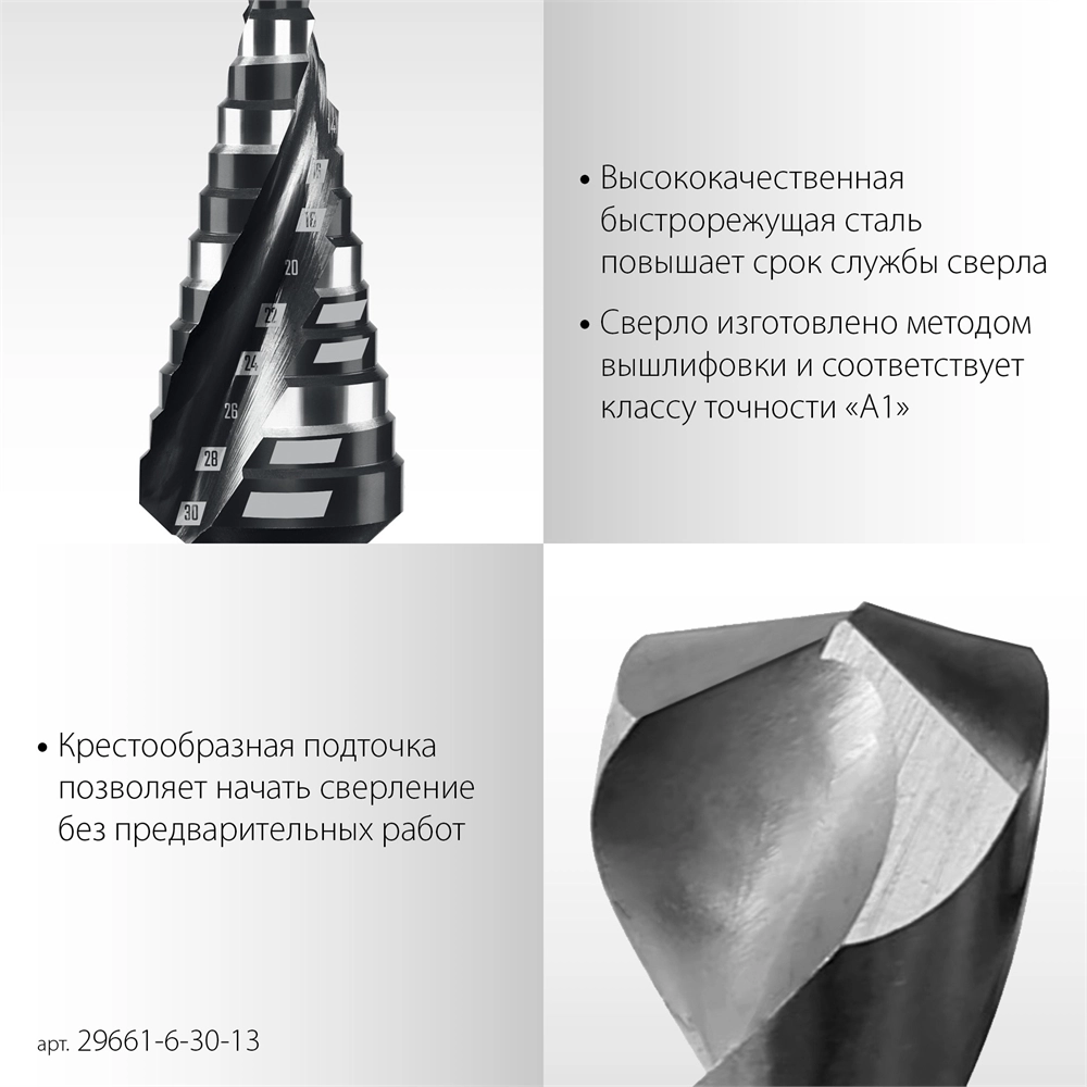 STAYER Pro-Max 6-30мм, 13 ступеней, винтовая спираль, сверло ступенчатое (29661-6-30-13) zb  29661-6-30-13