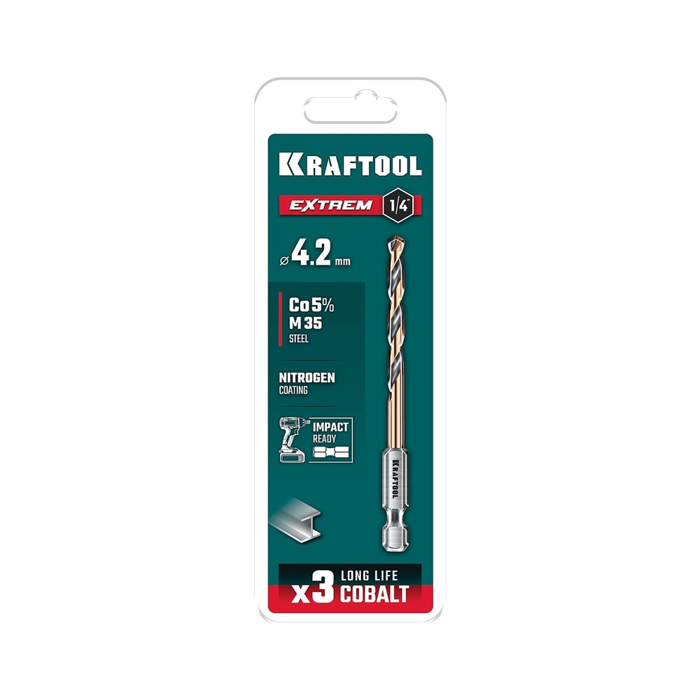 KRAFTOOL НЕХ-1/4″, d 4.2 х 83 мм, сверло по металлу для винтовёртов и шуруповертов IMPACT READY (29652-4.2) zb  29652-4.2