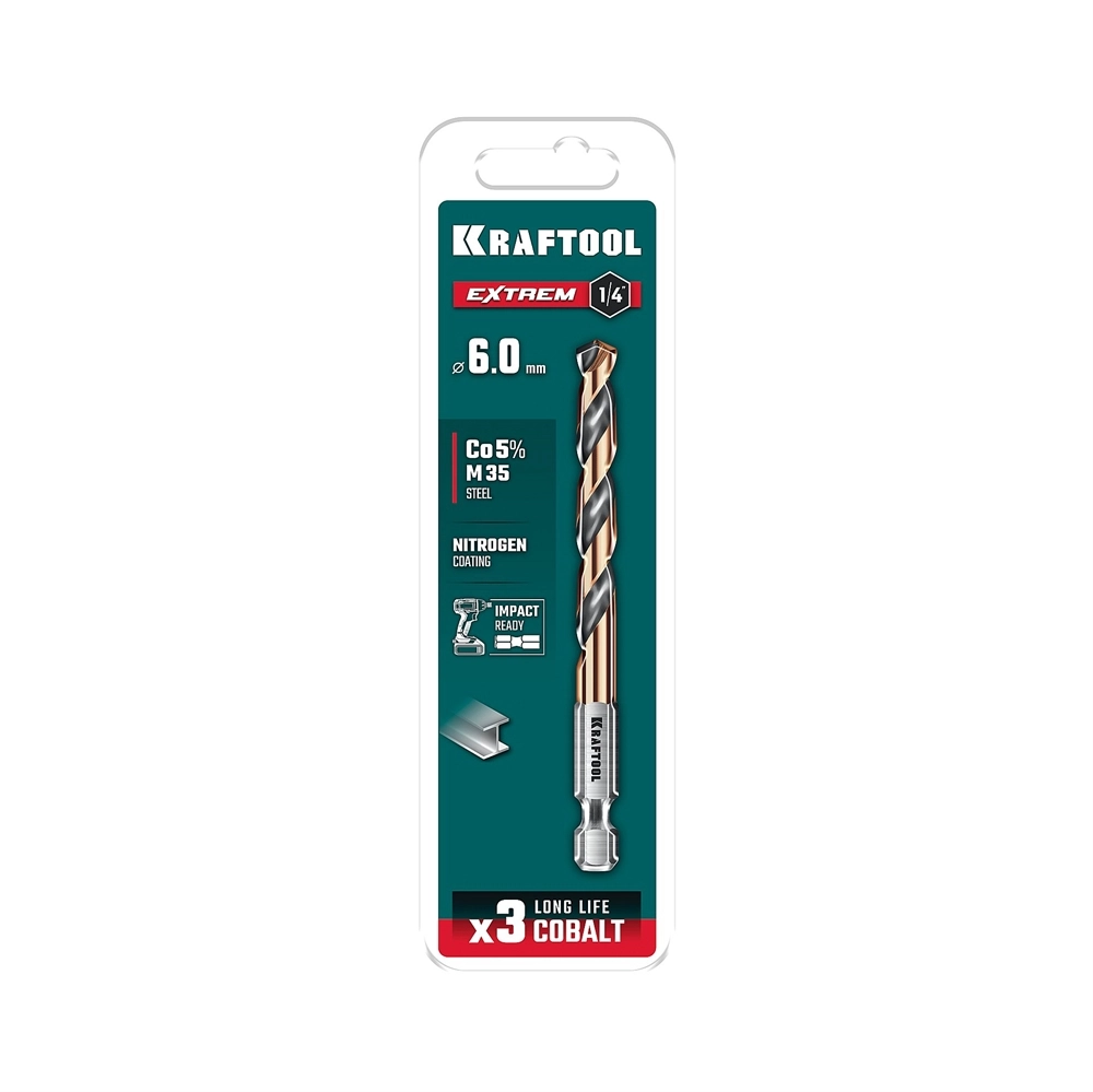 KRAFTOOL НЕХ-1/4″, d 6.0 х 98 мм, сверло по металлу для винтовёртов и шуруповертов IMPACT READY (29652-6) zb  29652-6