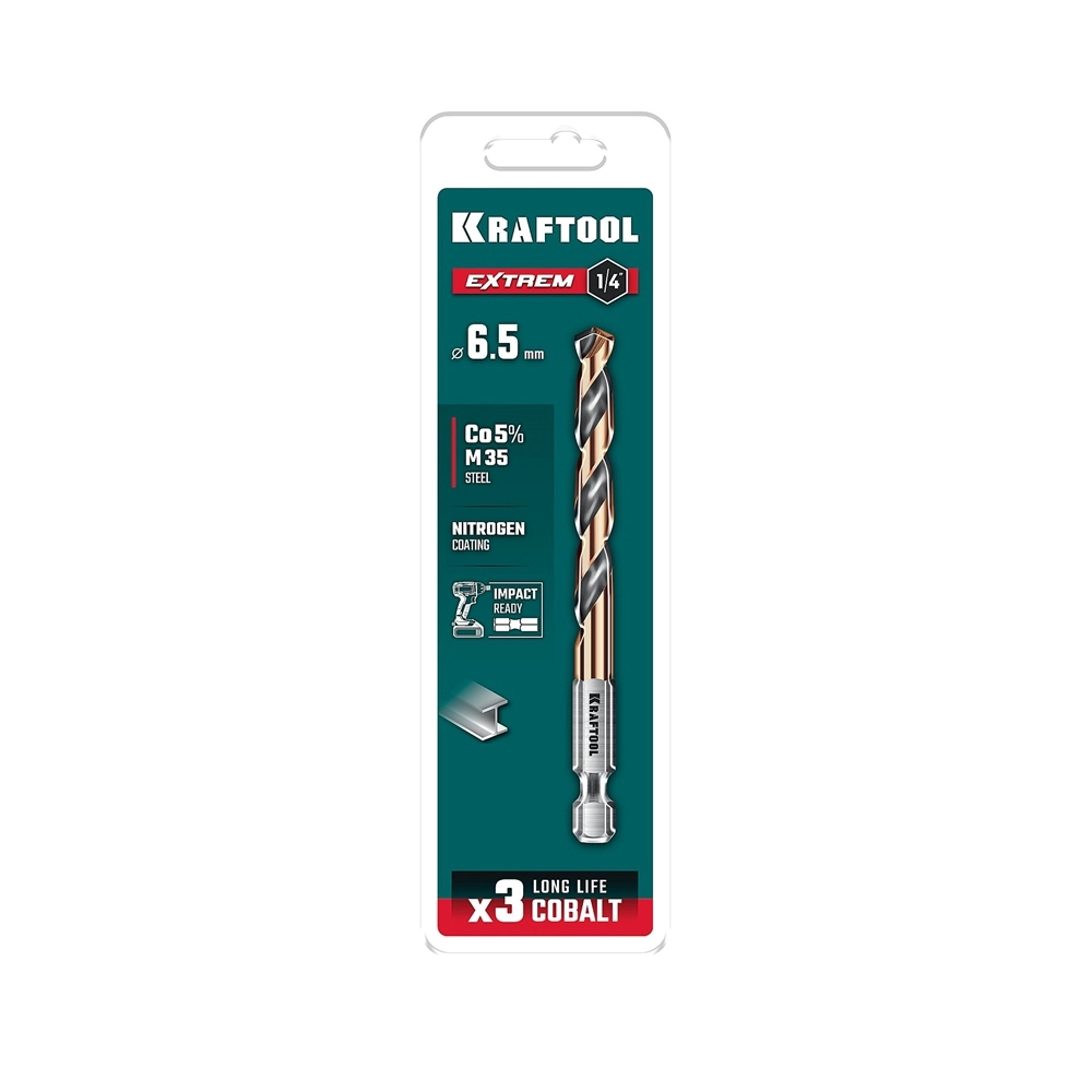 KRAFTOOL НЕХ-1/4″, d 6.5 х 107 мм, сверло по металлу для винтовёртов и шуруповертов IMPACT READY (29652-6.5) zb  29652-6.5
