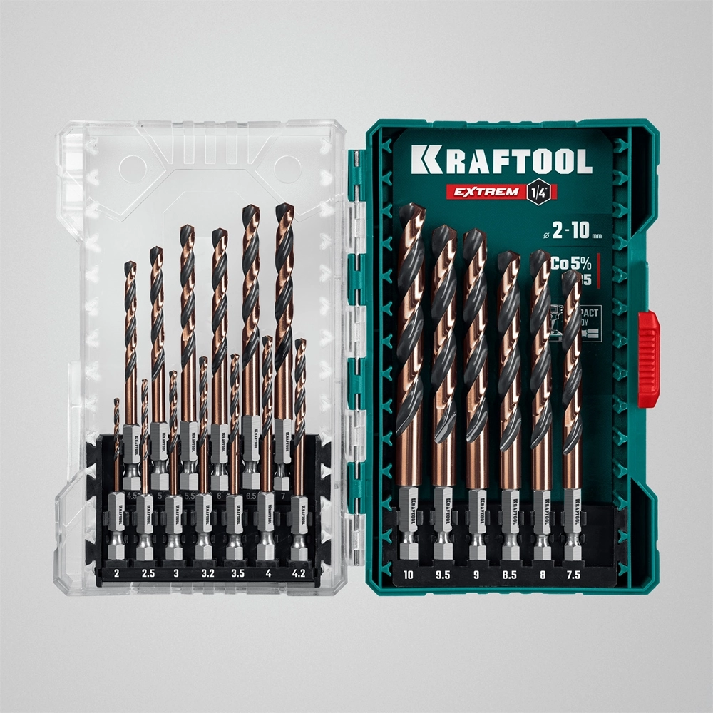 KRAFTOOL НЕХ-1/4″, 19 шт, набор сверл по металлу для винтовёртов и шуруповертов IMPACT READY (29652-H19) zb  29652-h19