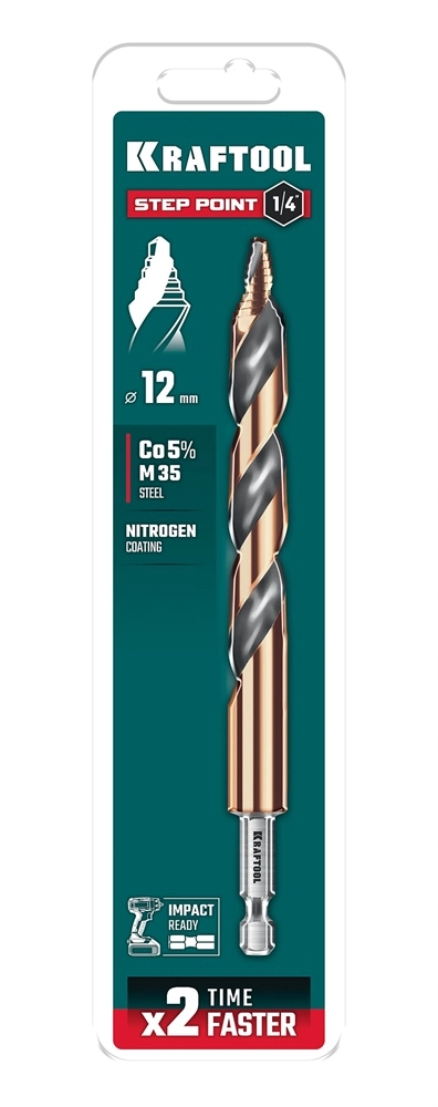 KRAFTOOL STEP POINT, d 12.0 х 151 мм, сверло по металлу для винтовёртов и шуруповертов IMPACT READY (29653-12) zb  29653-12