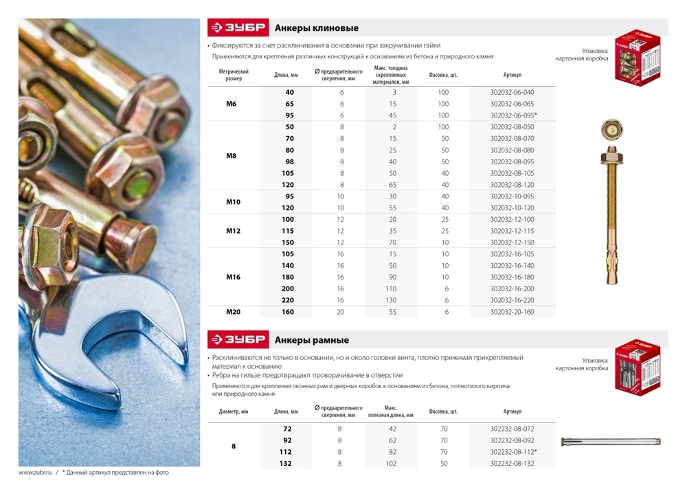 ЗУБР  М16 х 140 мм, 10 шт, клиновой анкер (302032-16-140) 302032-16-140