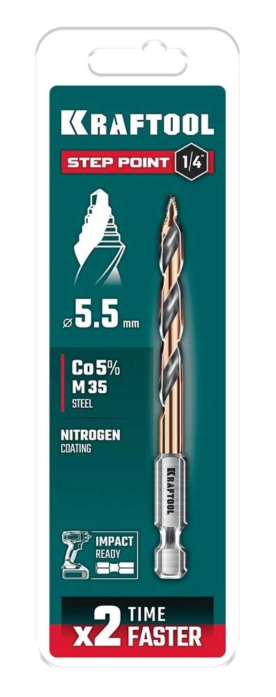 KRAFTOOL STEP POINT, d 5.5 х 98 мм, сверло по металлу для винтовёртов и шуруповертов IMPACT READY (29653-5.5) zb  29653-5.5