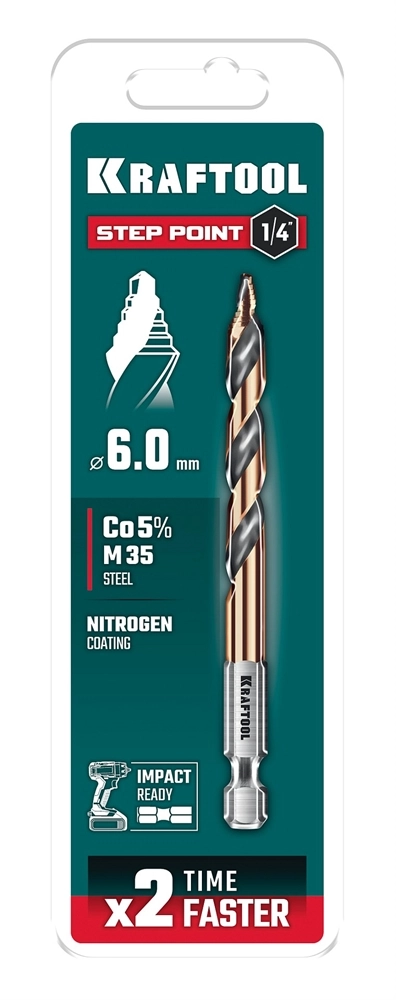 KRAFTOOL STEP POINT, d 6.0 х 98 мм, сверло по металлу для винтовёртов и шуруповертов IMPACT READY (29653-6) zb  29653-6