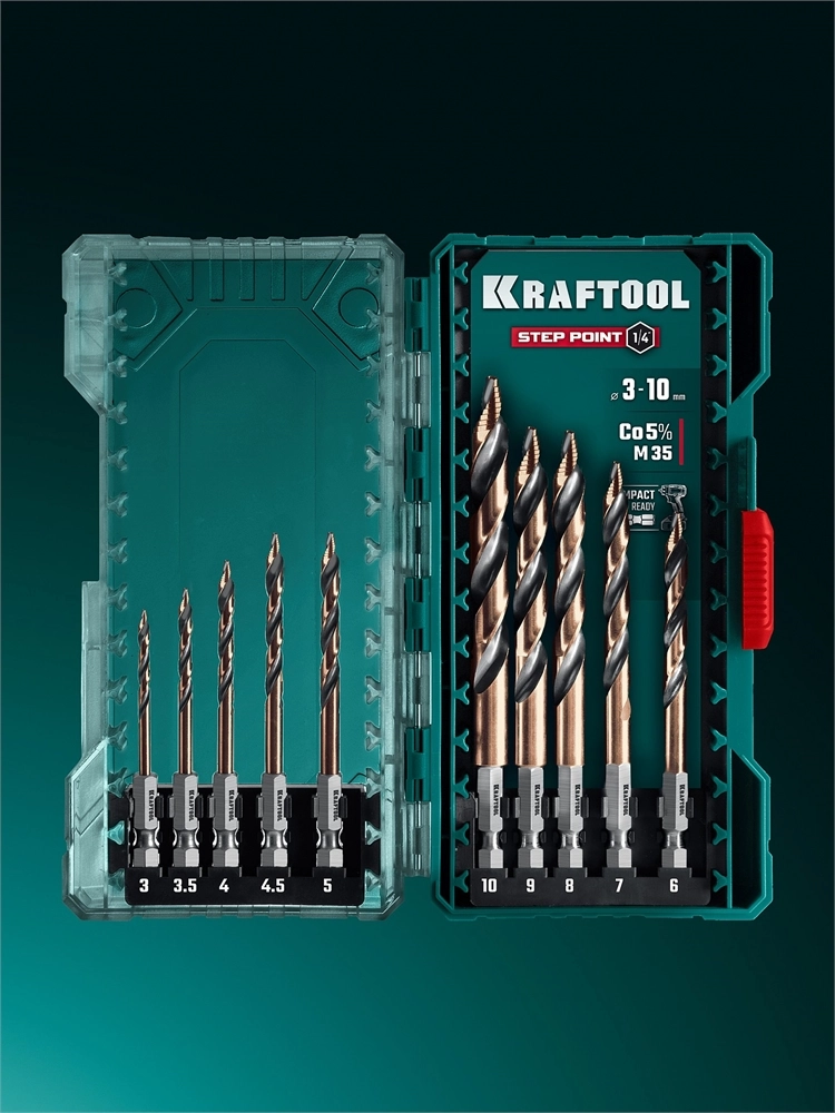 KRAFTOOL STEP POINT, 10 шт, набор сверл по металлу для винтовёртов и шуруповертов IMPACT READY (29653-H10) zb  29653-h10
