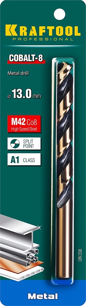 KRAFTOOL COBALT-8, 13.0 х 151 мм, сталь М42, HSS-Co(8%), сверло по металлу (29656-13) zb  29656-13