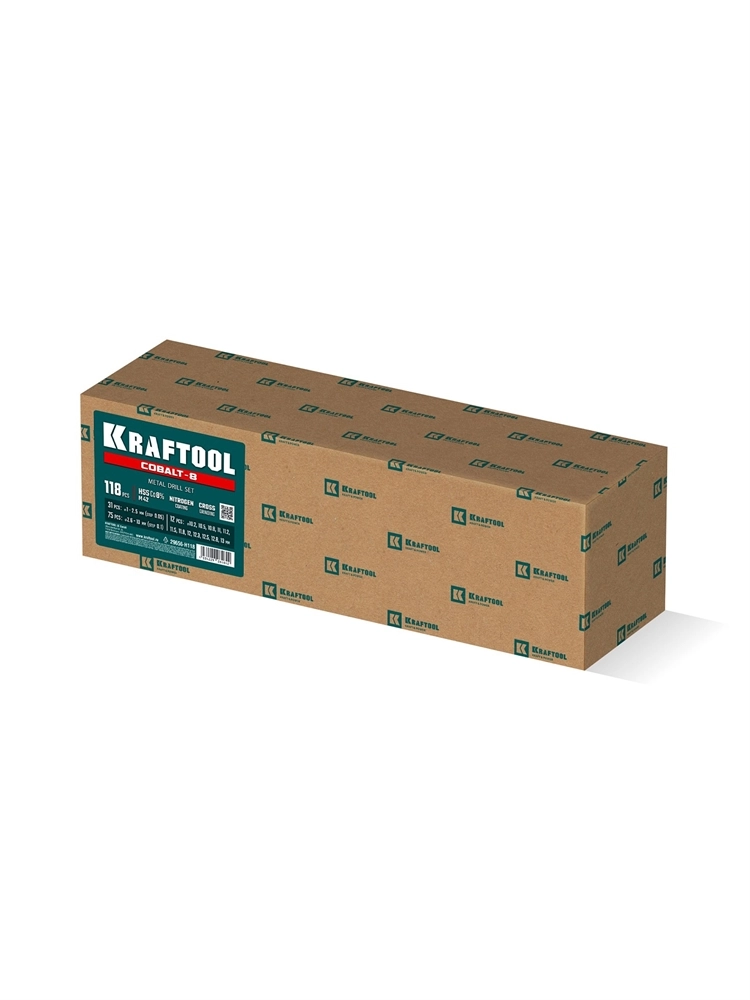 KRAFTOOL Cobalt, 118 шт, (1-13 мм), сталь М42, HSS-Co(8%), набор сверл по металлу (29656-H118) zb  29656-h118