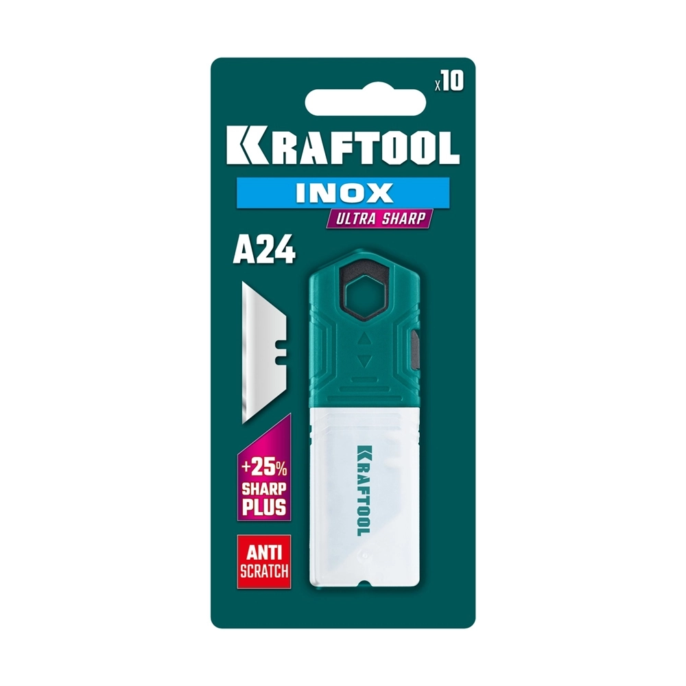 KRAFTOOL INOX-A24, 10 шт, нержавеющие трапециевидные лезвия (09626-S10) zb  09626-s10