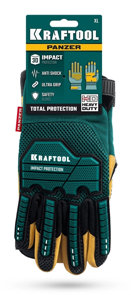 KRAFTOOL PANZER р.L (9), профессиональные комбинированные перчатки, виброзащита, увеличенные противоударные накладки (11298-L) zb  11298-l