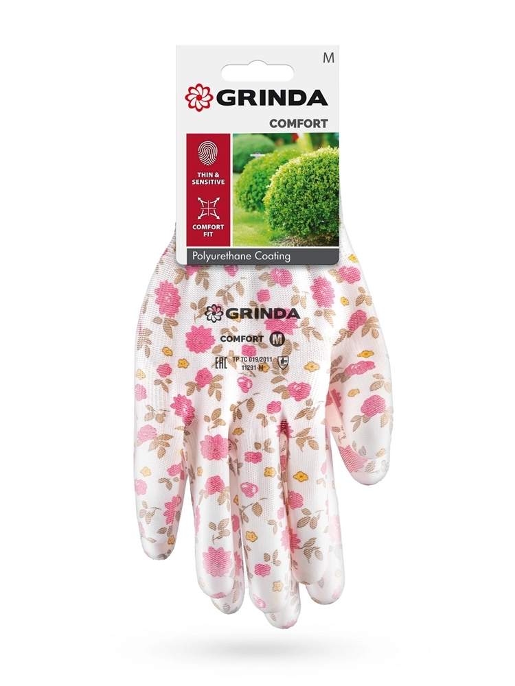GRINDA COMFORT, M (8), садовые перчатки с прозрачным полиуретановым покрытием, розовые, 13 класс (11291-M) zb  11291-m_z01