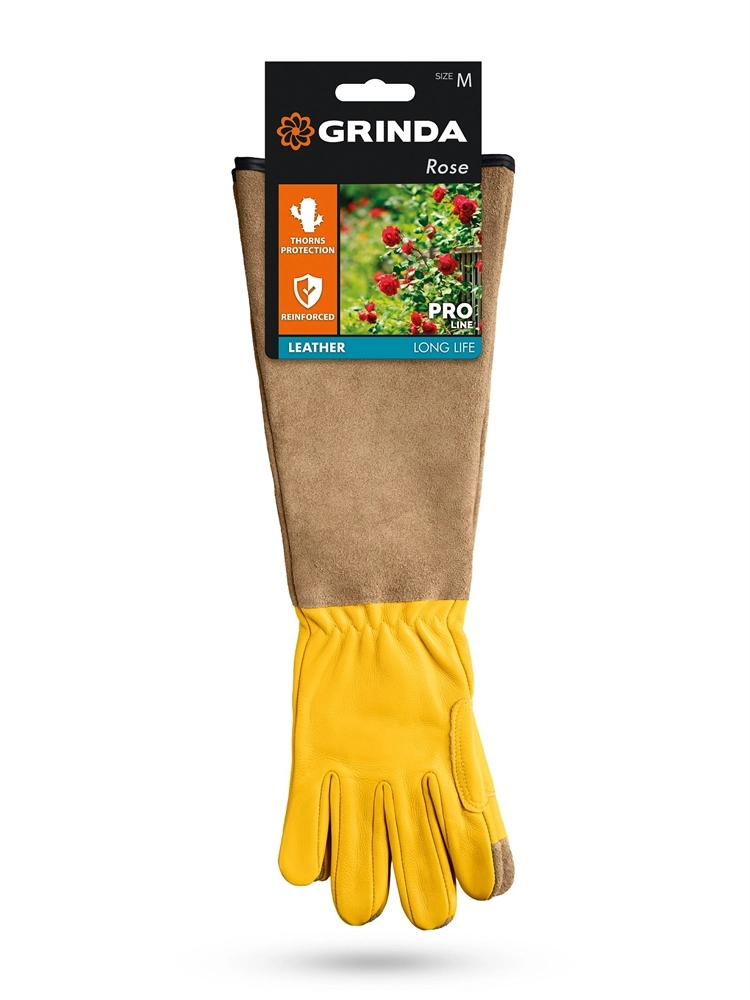 GRINDA ROSE, M (8), кожаные садовые перчатки для колючих кустарников с увеличенной крагой, усиленная ладонь и кончики пальцев, PRO Line (11303-M) zb  11303-m