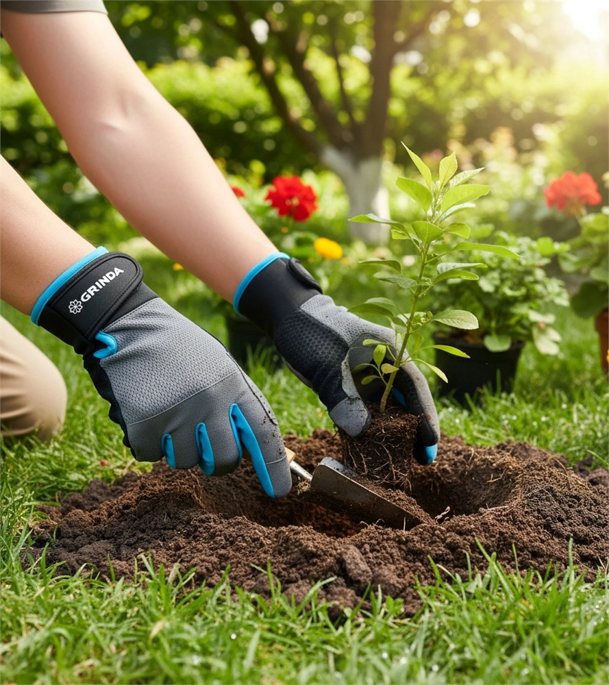 GRINDA FLORA, S (7), садовые перчатки из искусственной кожи с усиленным наладонником и кончиками пальцев, противоскользящие, PRO Line (1138-S) zb  1138-s