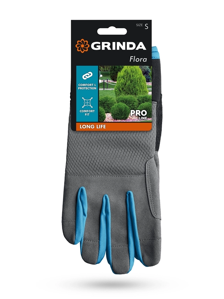 GRINDA FLORA, S (7), садовые перчатки из искусственной кожи с усиленным наладонником и кончиками пальцев, противоскользящие, PRO Line (1138-S) zb  1138-s