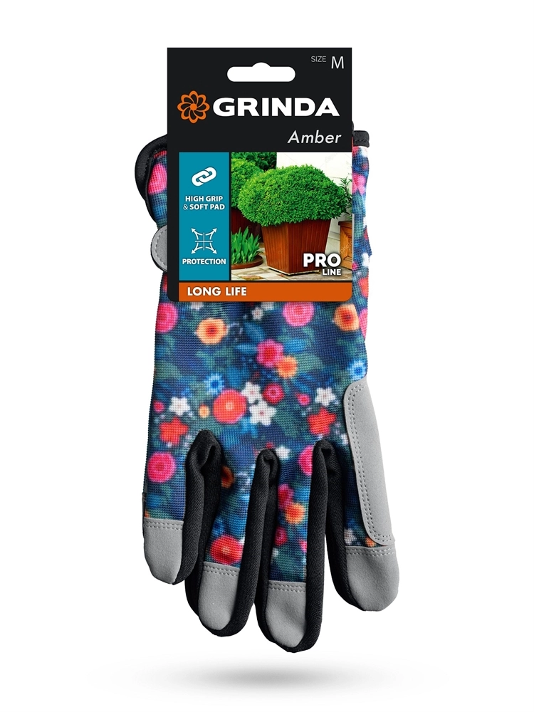 GRINDA AMBER, M (8), садовые перчатки из искусственной кожи с усиленным наладонником и кончиками пальцев, PRO Line (1139-M) zb  1139-m