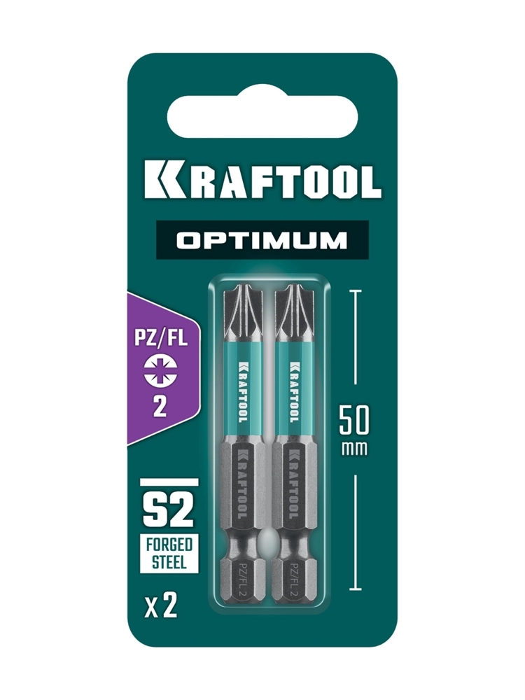 KRAFTOOL OPTIMUM PZ/FL 2, 50 мм, 2 шт, биты (261241-2-50-2) zb  261241-2-50-2