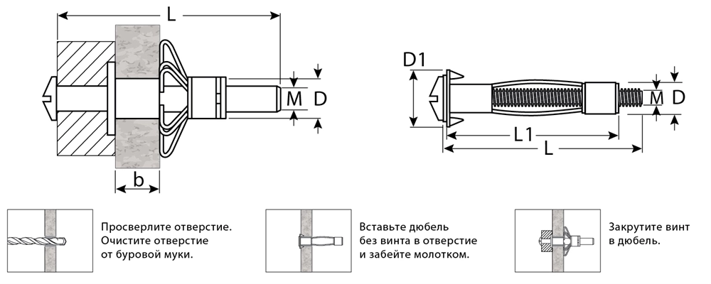 ЗУБР  МОЛЛИ, М6 х 52 х 13 мм, 80 шт, анкер для пустотелых конструкций (302472-06-052) 302472-06-052