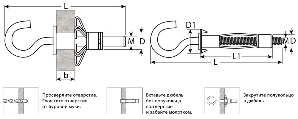 ЗУБР  МОЛЛИ, М5 х 52 х 11 мм, 80 шт, анкер с полукольцом для пустотелых конструкций (302512-05-052) 302512-05-052