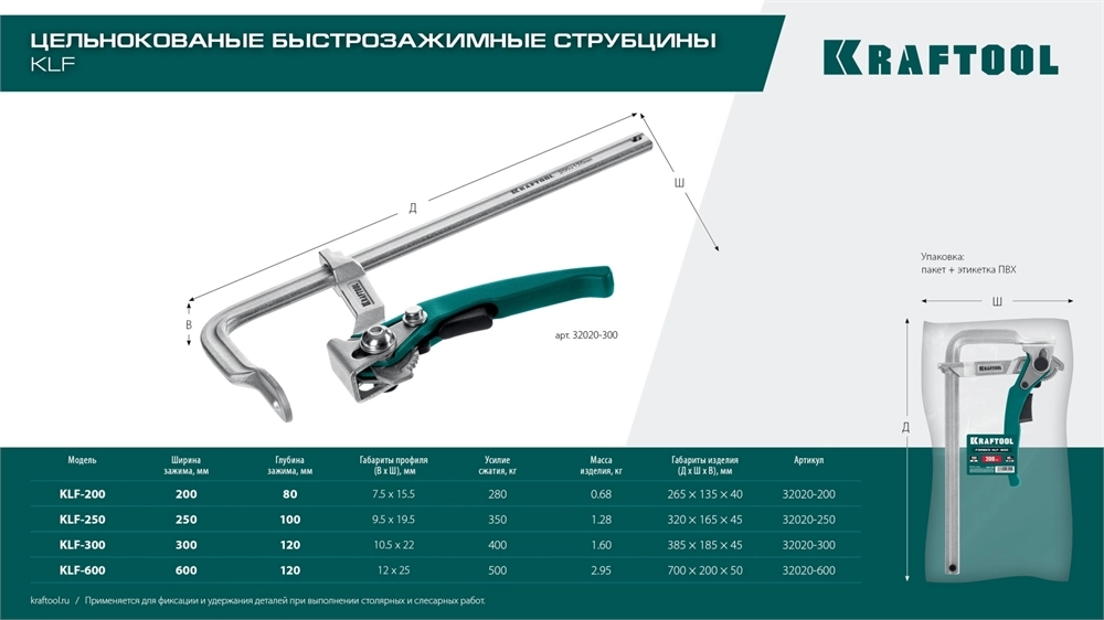 KRAFTOOL KLF-250, 250/100 мм, струбцина быстрозажимная (32020-250) zb  32020-250