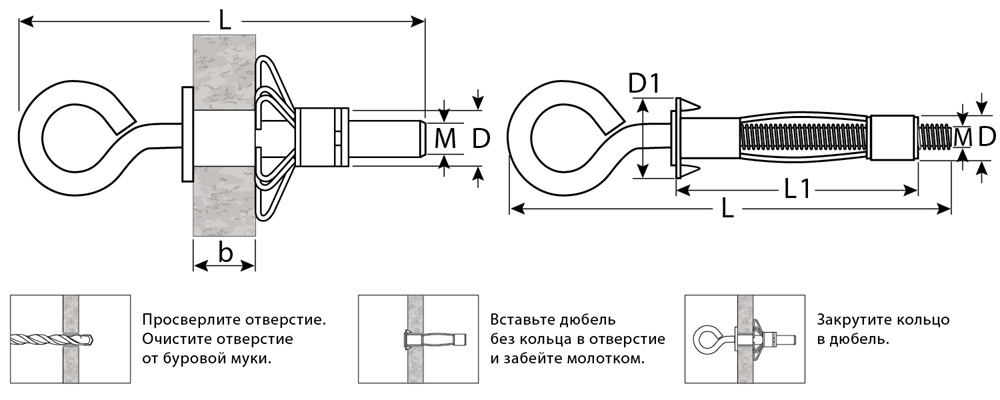 ЗУБР  МОЛЛИ, М5 х 52 х 11 мм, 80 шт, анкер с кольцом для пустотелых конструкций (302532-05-052) 302532-05-052