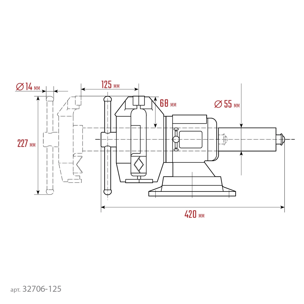 KRAFTOOL 3D Multi-Purpose, 125 мм, Чугунные слесарные тиски (32706-125) zb  32706-125