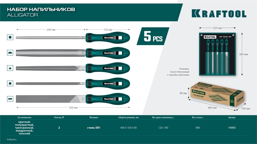 KRAFTOOL ALLIGATOR набор напильников, двухкомпонентная рукоятка, 200 мм zb  16905