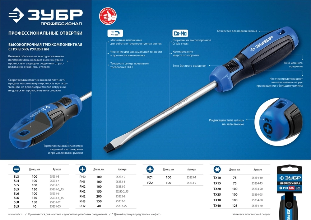 ЗУБР отвертка, Профессионал (25234-10) zb  25234-10_z01