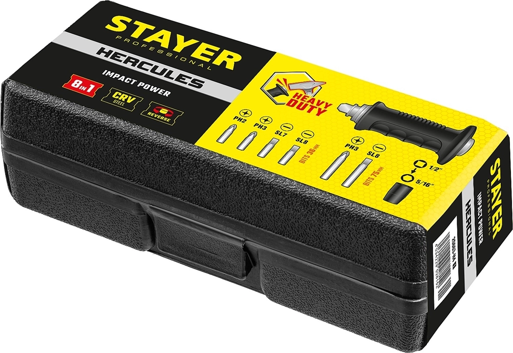 STAYER Hercules, 8 предм., ударно-поворотная отвертка, Professional (25663-H4) zb  25663-h4_z01