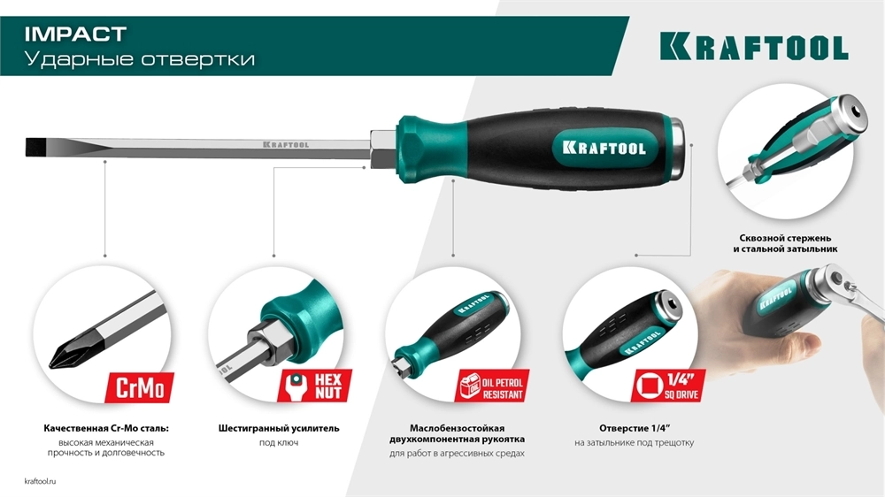 KRAFTOOL IMPACT PZ 3, сквозной стержень Cr-Mo, Ударная отвертка (250035-3) zb  250035-3