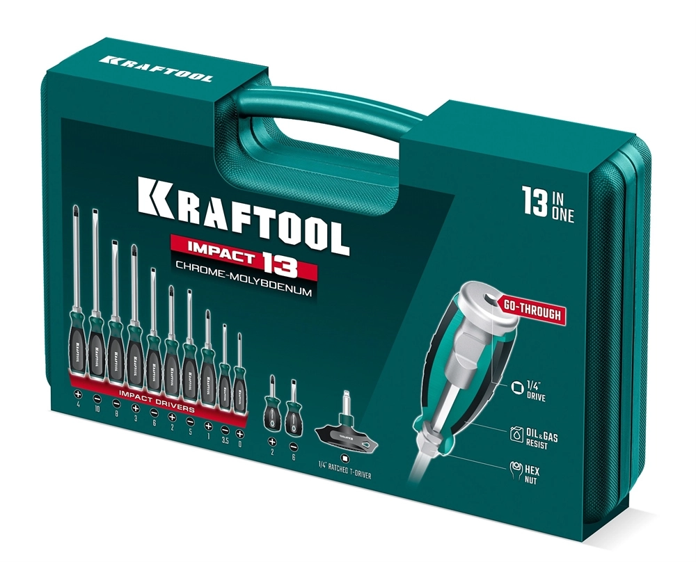 KRAFTOOL IMPACT 13 шт, сквозной стержень Cr-Mo, набор ударных отверток (25035) zb  25035