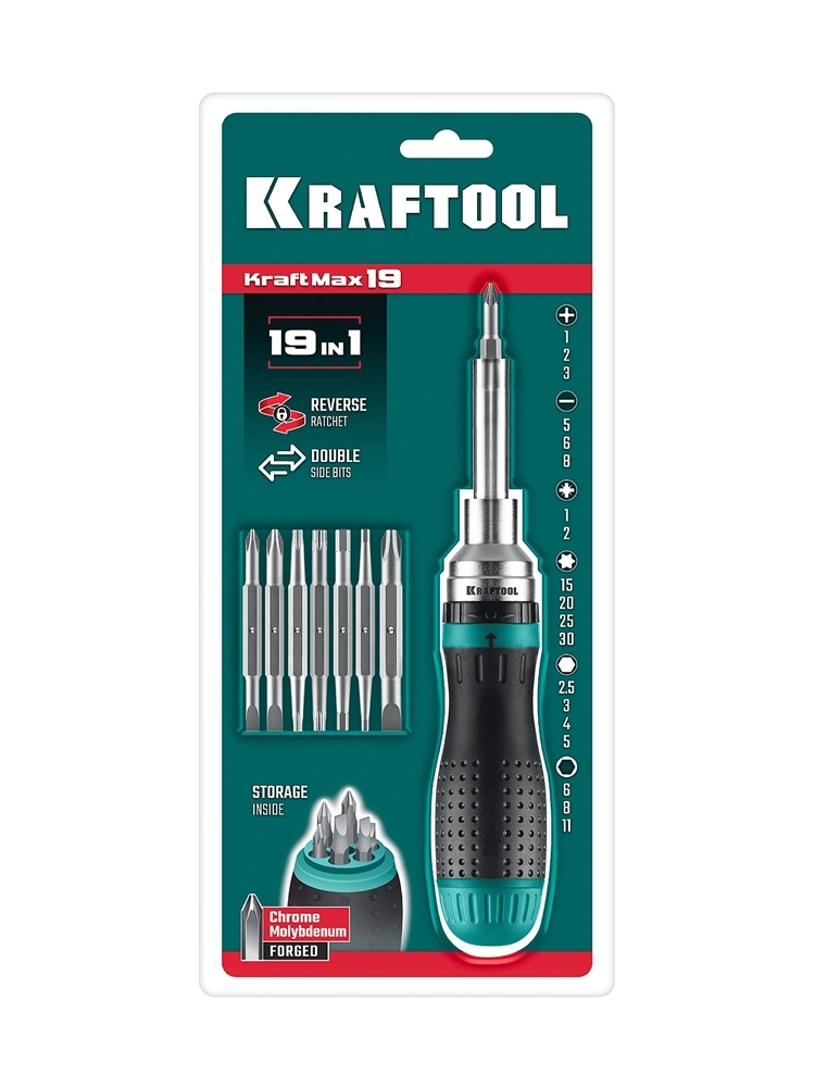 KRAFTOOL 19-в-1 KraftMax 19, Реверсивная отвертка с битами (25862) zb  25862