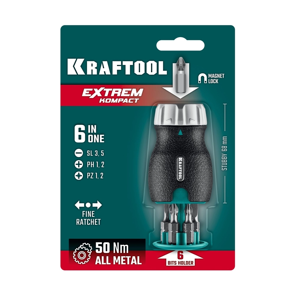 KRAFTOOL EXTREM Kompakt набор: реверсивная отвертка с битами 6 шт (25877) zb  25877
