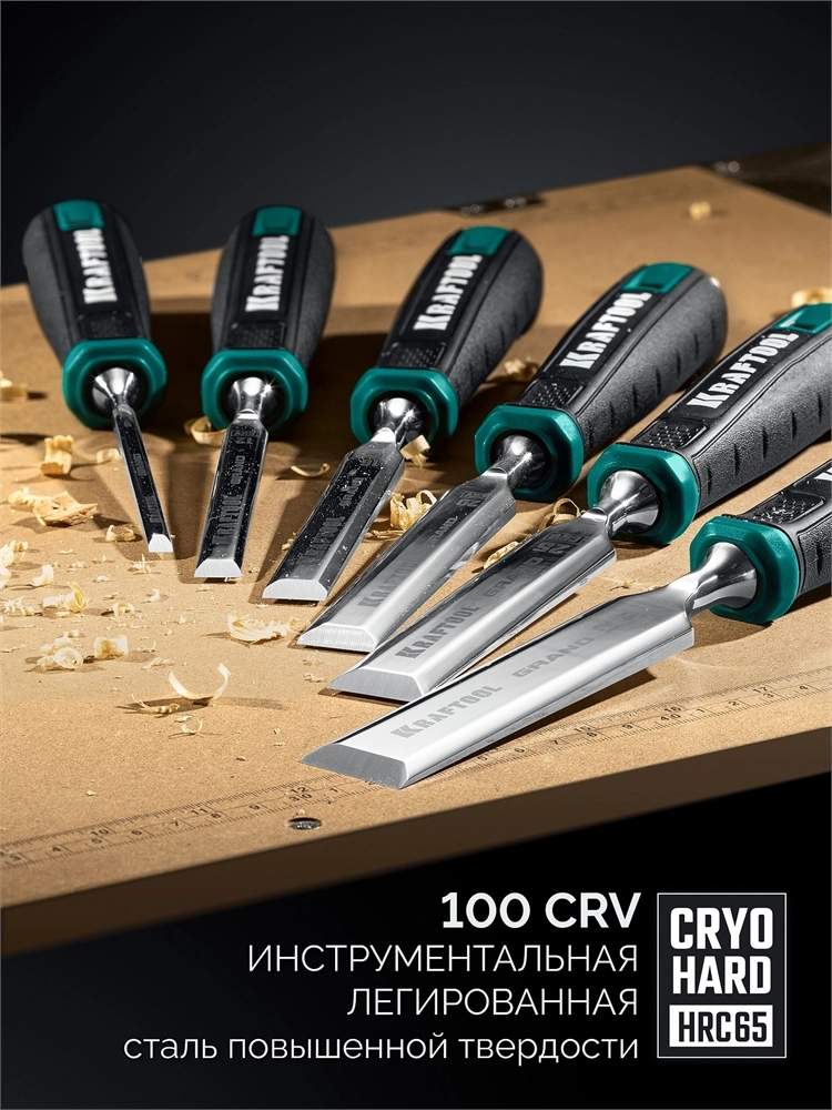 KRAFTOOL GRAND-4 набор стамесок-долот с двухкомпонентной рукояткой, 4 шт zb  1818-h4