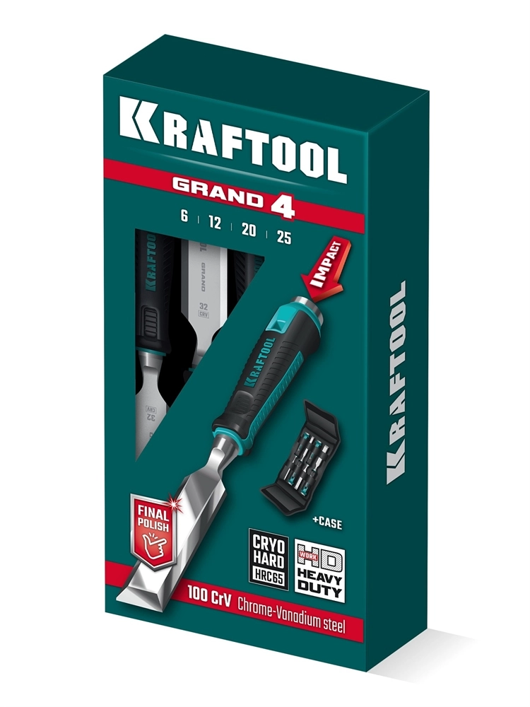 KRAFTOOL GRAND-4 набор стамесок-долот с двухкомпонентной рукояткой, 4 шт zb  1818-h4