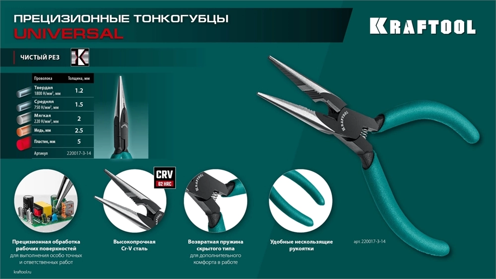 KRAFTOOL Kraft Mini, 140 мм, прецизионные тонкогубцы (220017-3-14) zb  220017-3-14_z01