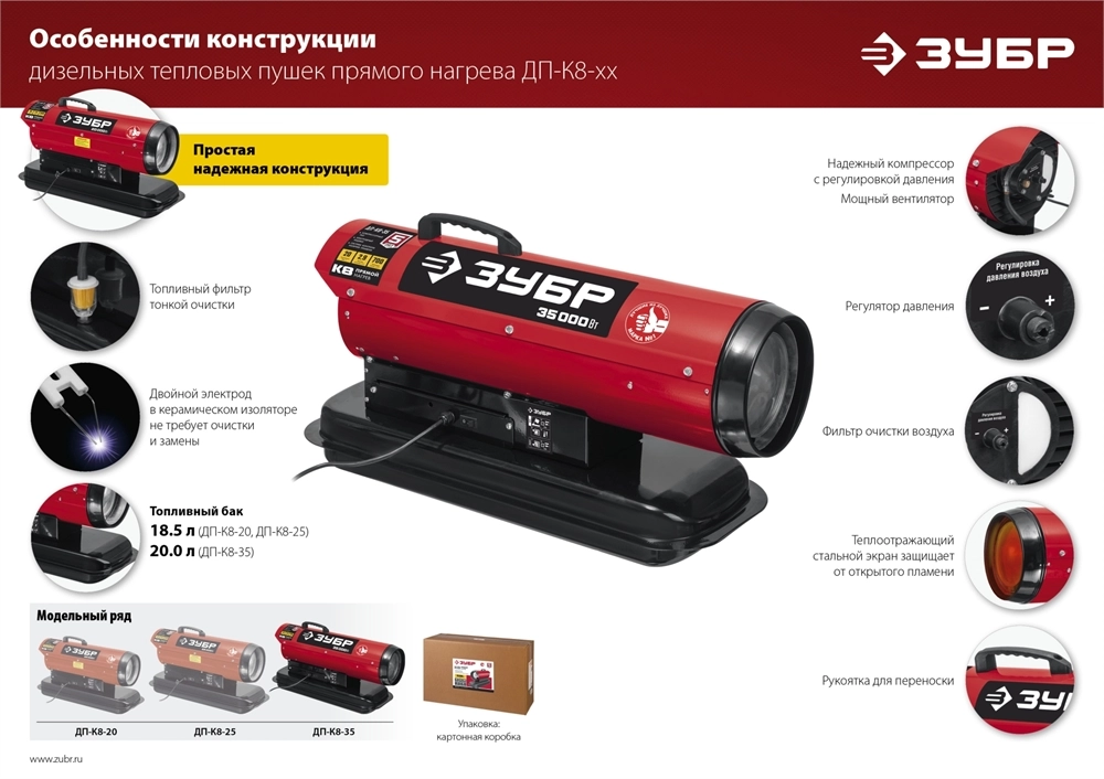 ЗУБР 20 кВт, дизельная тепловая пушка, прямой нагрев (ДП-К8-20) zb  дп-к8-20