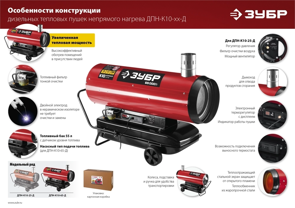 ЗУБР 65 кВт, дизельная тепловая пушка, непрямой нагрев (ДПН-К10-65-Д) zb  дпн-к10-65-д