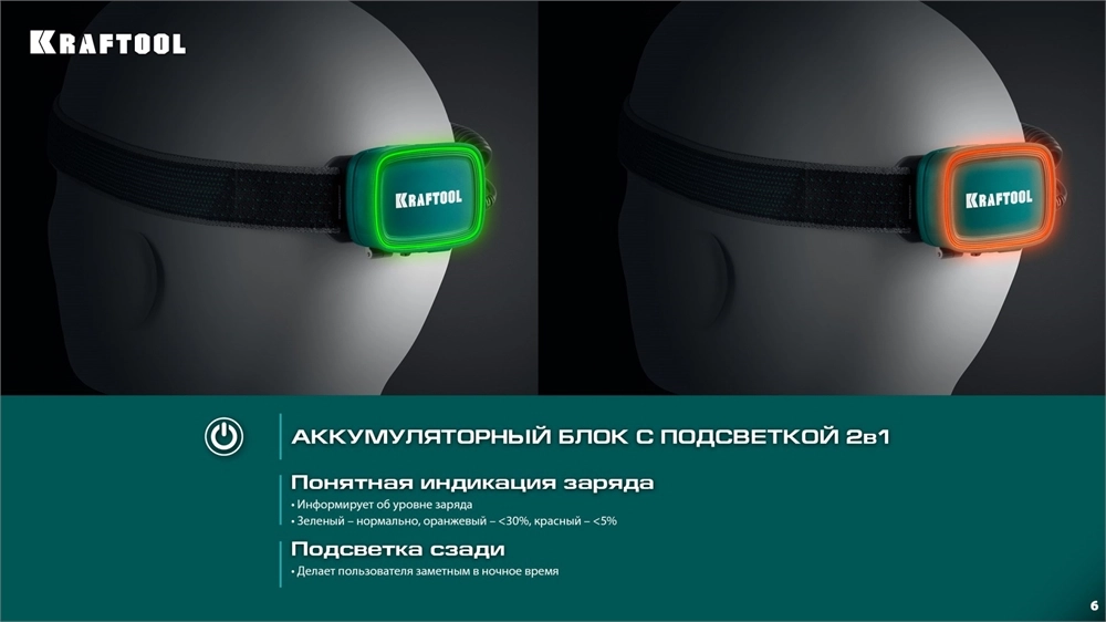 KRAFTOOL KH-10, Hybrid power, 500 лм, 5 режимов, аккумуляторный налобный фонарь, 1000мАч, 3ААА (56452) zb  56452