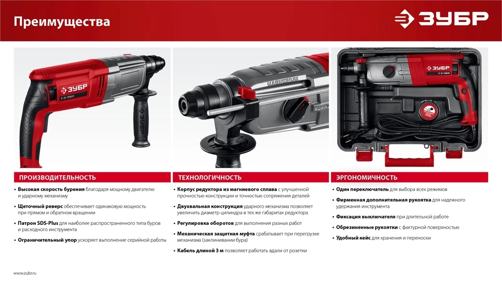 ЗУБР 30 мм, 950 Вт, перфоратор SDS Plus, мет. корпус (П-30-950 М) zb  п-30-950 м