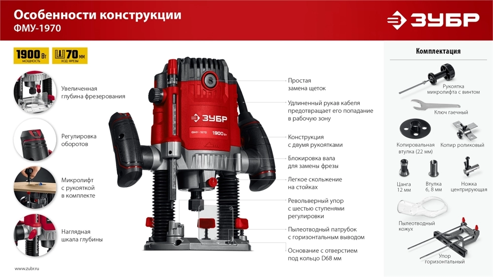 ЗУБР 1900 Вт, 70 мм, универсальный фрезер (ФМУ-1970) zb  фму-1970