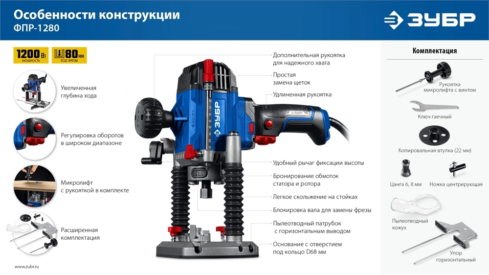 ЗУБР 1200 Вт, 80 мм, универсальный фрезер, Профессионал (ФПР-1280) zb  фпр-1280
