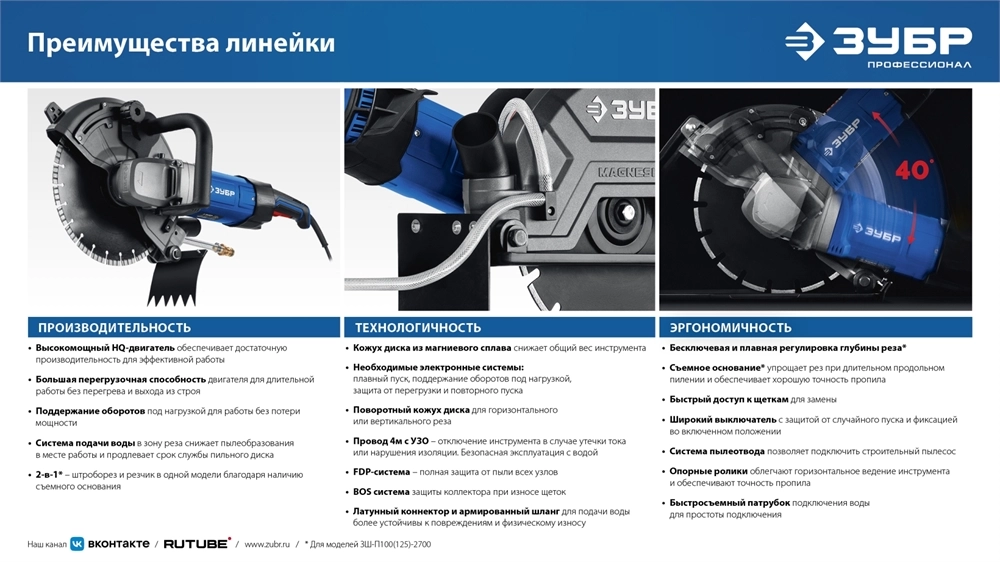 ЗУБР d 305 мм, 2700 Вт, 100 мм, штроборез (бороздодел), Профессионал (ЗШ-П100-2700 ПСТ) zb  зш-п100-2700 пст