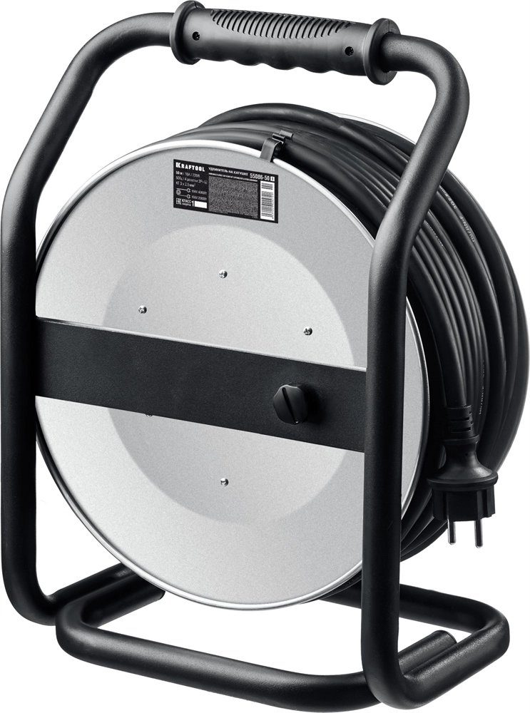 KRAFTOOL КГ 3х2.5 50м 4000Вт IP44, HEAVY DUTYСиловой удлинитель на стальной катушке (55086-50) zb  55086-50_z01