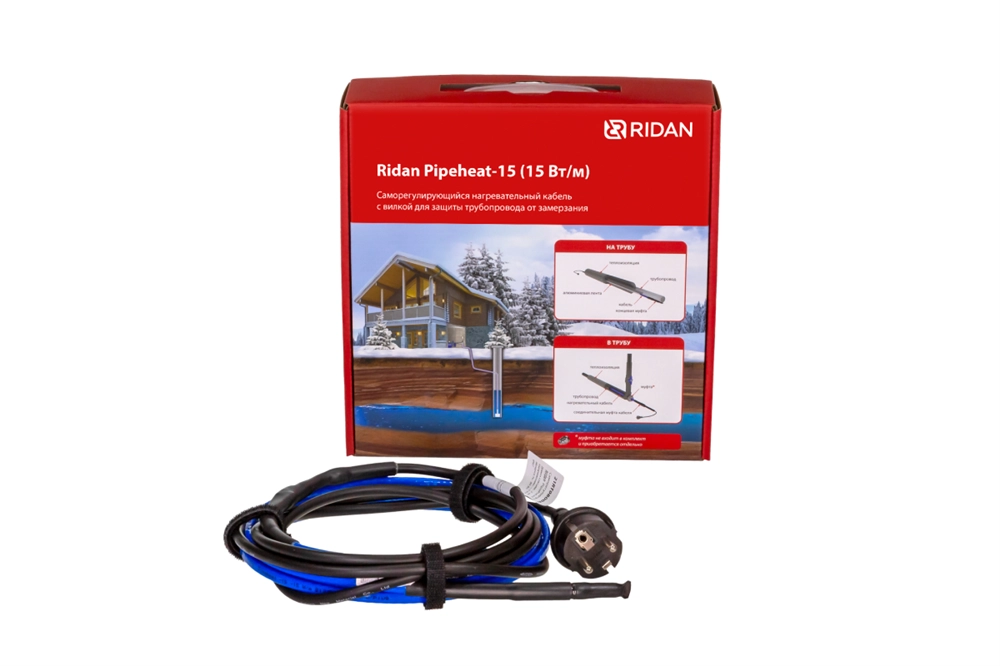 21RT0809R — Ridan Pipeheat-15 (Обогрев труб) саморегулирующийся нагревательный кабель 22 м, 330 Вт, с вилкой 21rt0809r
