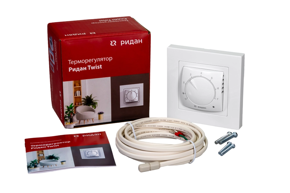21RT0101R — Ридан Twist (Твист) терморегулятор белый IP 21, размеры 84 x 84 x 53 мм, диапазон регулирования температуры 5...42 °С 21rt0101r